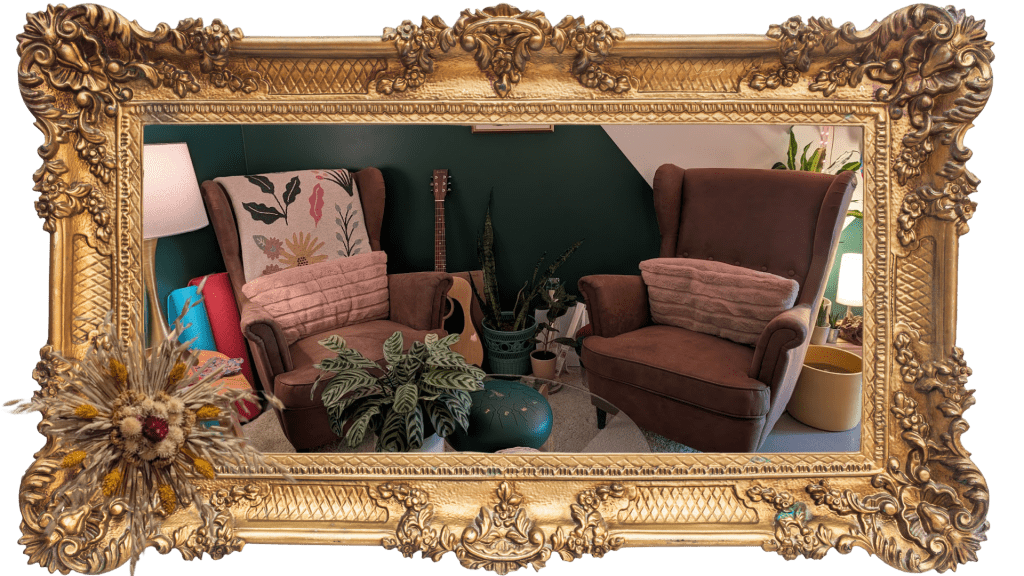 image of two wing back chairs in Toronto Art Therapy Space